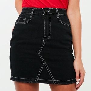 Black contrast stitch denim skirt